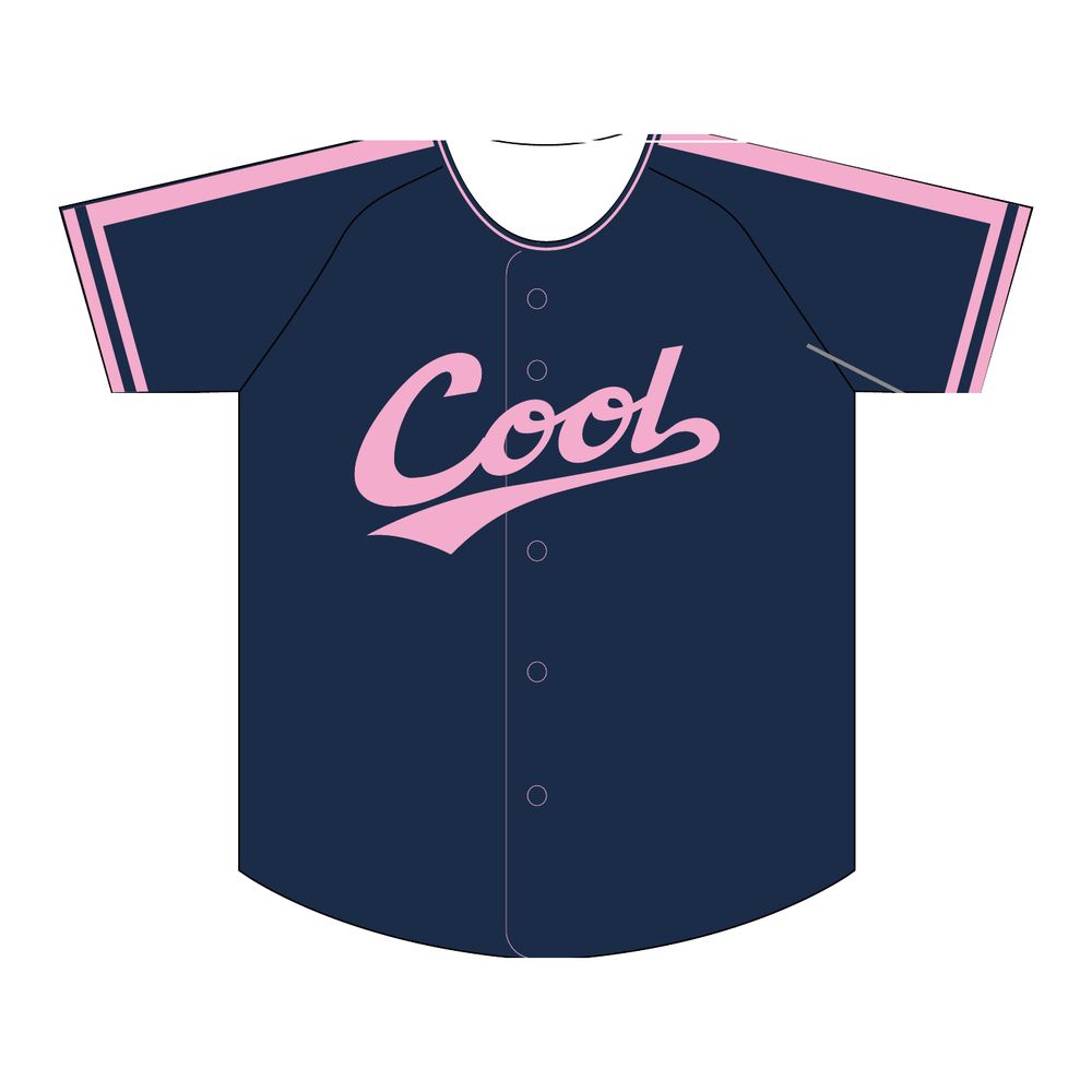 公式野球ユニフォーム スクリプトロゴ（ネイビー×ピンク）